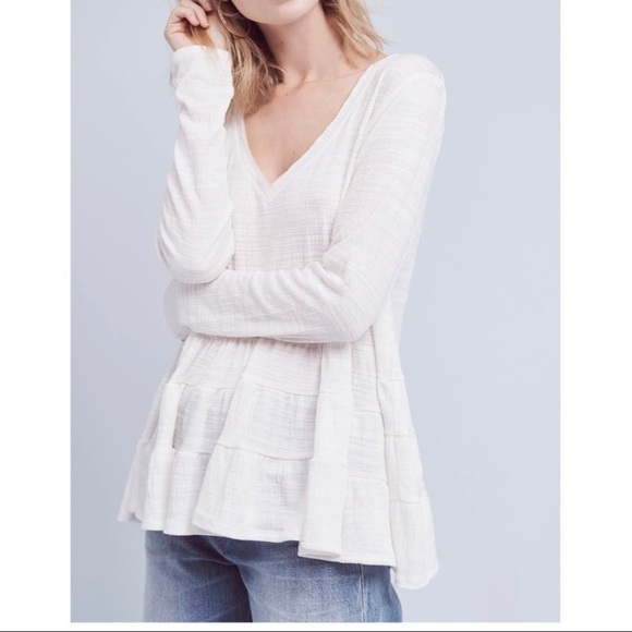 Anthropologie Tops - Anthropologie Deletta Thea Ruffle Peplum Long Sleeve Textured Knit Small NWOT